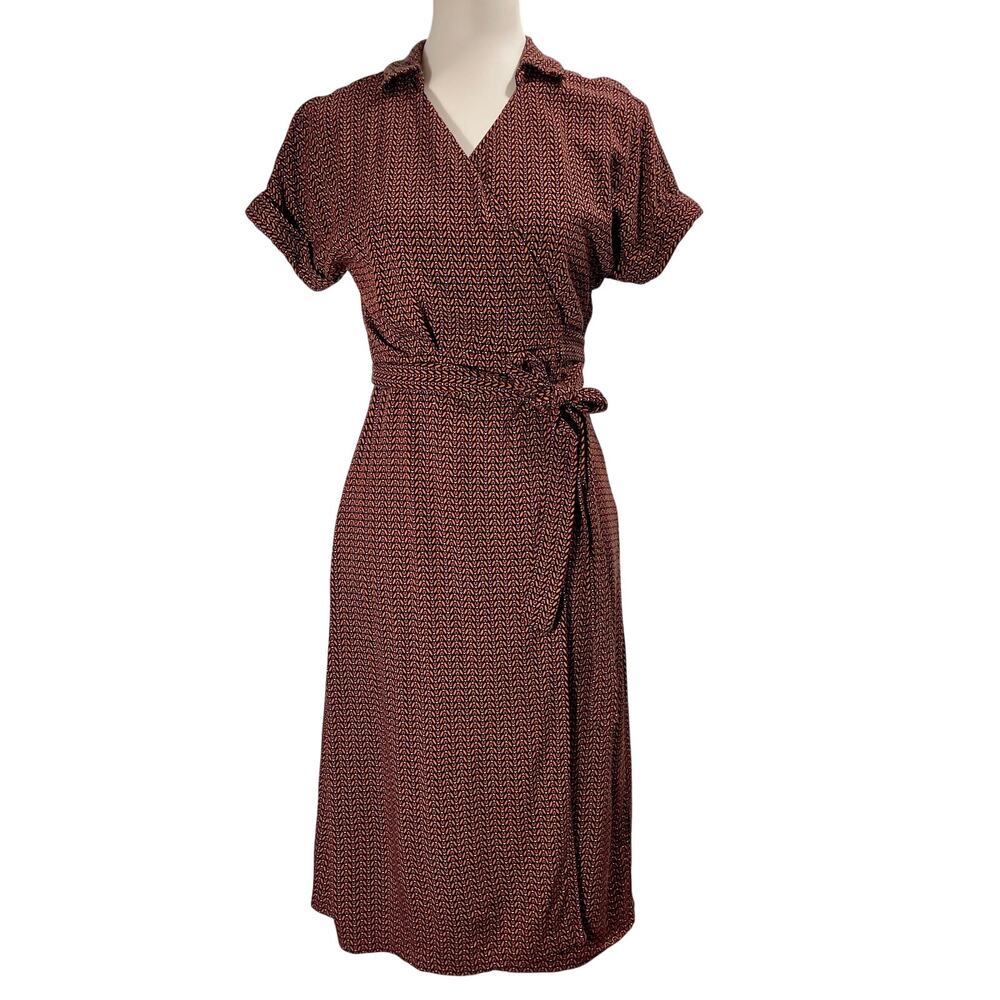 Arienti Short Sleeve Wrap Dress Women's Size 4 Stretch Jersey Bold Pattern Print